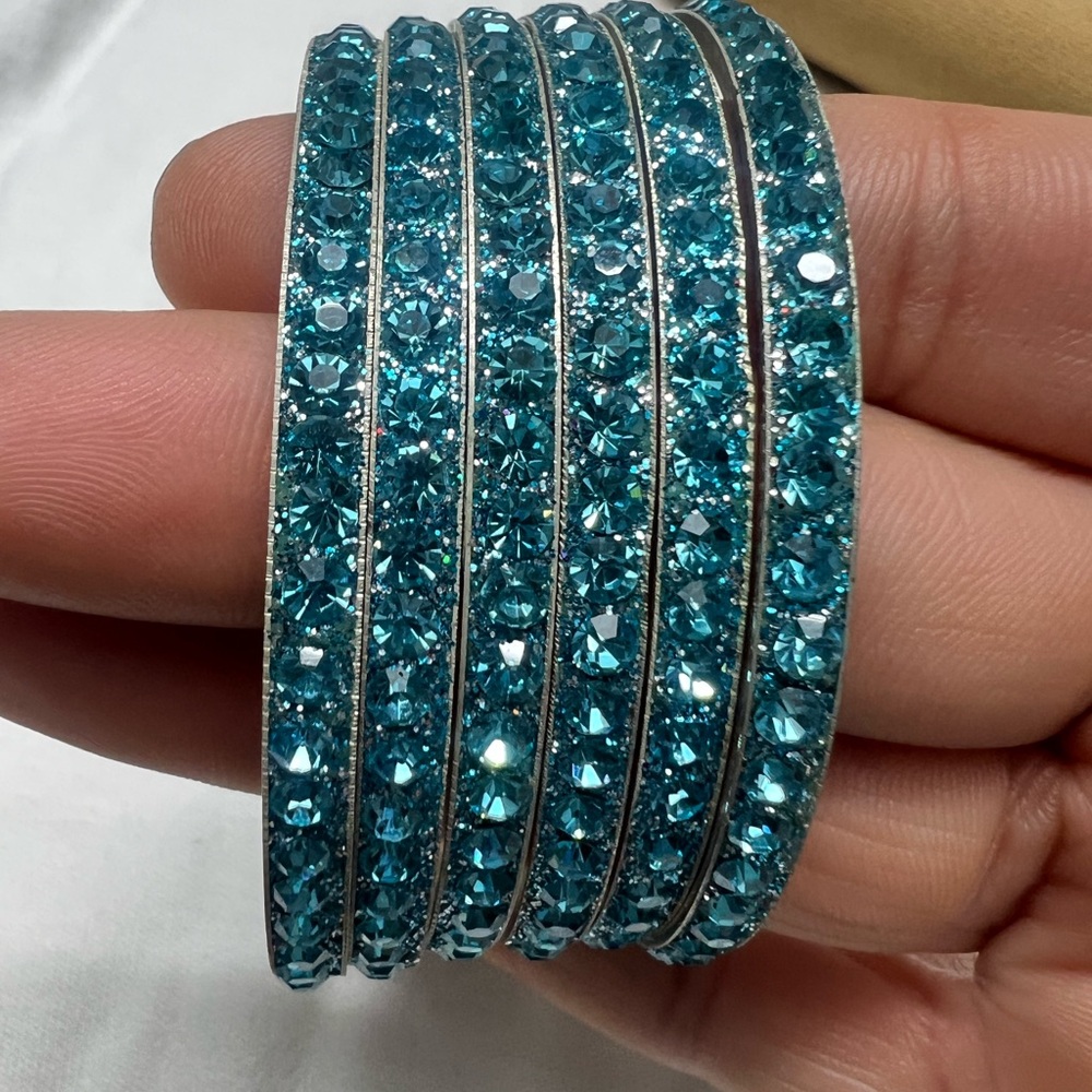 Elegant Blue Crystal Bangle Set